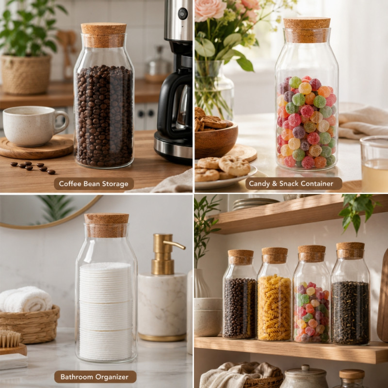 Minimalist Clear Glass Storage Jar with Natural Cork Lid – 5.5cm Cap (21x9cm)