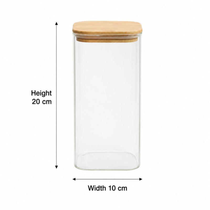 Glass Storage Jar with Bamboo Lid (20 x 10 cm) – Clear