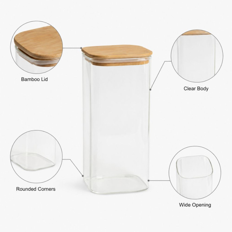 Glass Storage Jar with Bamboo Lid (20 x 10 cm) – Clear