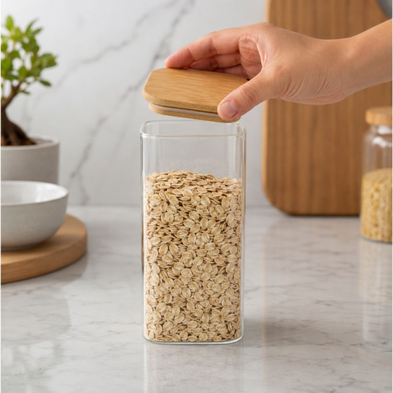 Glass Storage Jar with Bamboo Lid (20 x 10 cm) – Clear