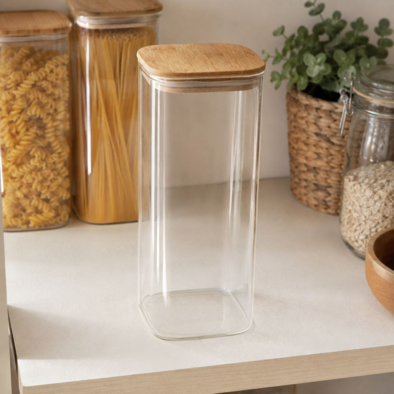 Glass Storage Jar with Bamboo Lid (20 x 10 cm) – Clear