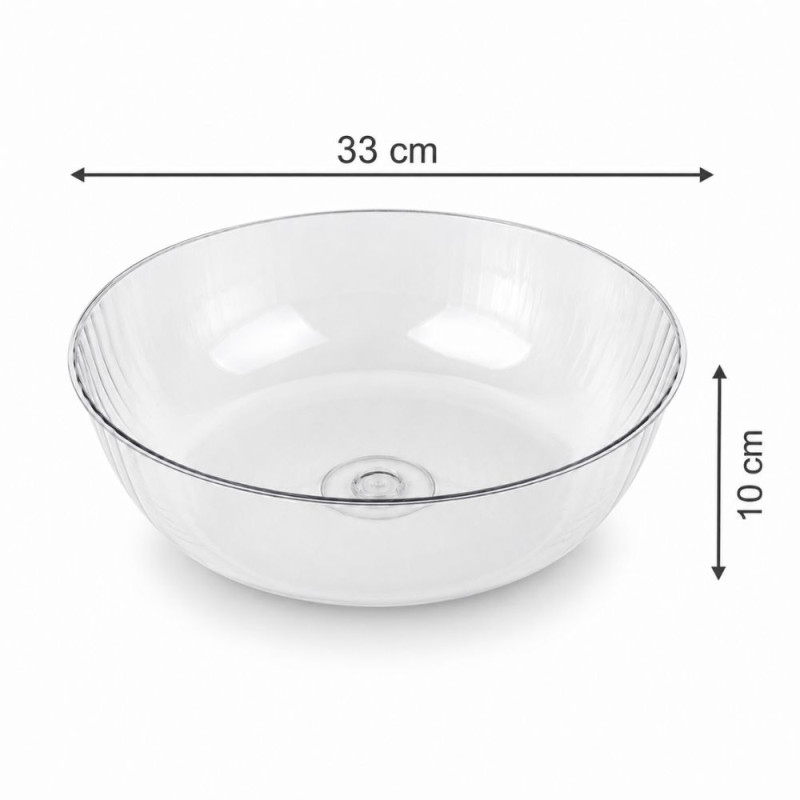 Clear, Ridged Glass Serving Bowl with a 33cm Diameter and 10cm Height – 10x33cm – Transparent