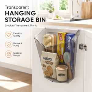 Versatile Transparent Plastic Hanging Storage Basket – Compact White Organizer (23x22x7cm)