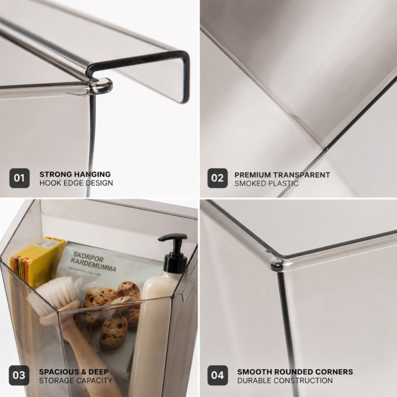 Versatile Transparent Plastic Hanging Storage Basket – Compact White Organizer (23x22x7cm)