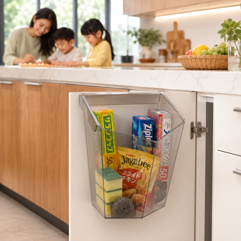 Versatile Transparent Plastic Hanging Storage Basket – Compact White Organizer (23x22x7cm)