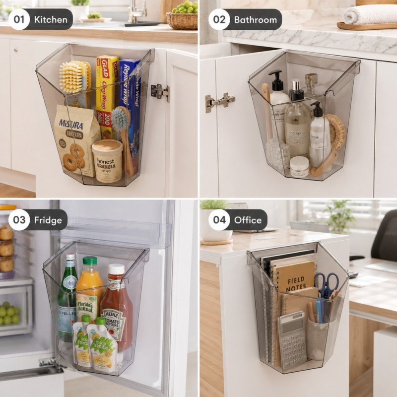 Versatile Transparent Plastic Hanging Storage Basket – Compact White Organizer (23x22x7cm)