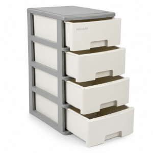 4-Tier Plastic Storage Cabinet – Off-White & Gray – 35.5 x 18 x 26.5 cm