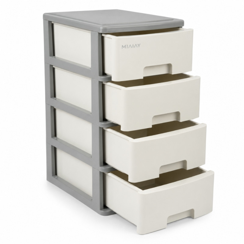 4-Tier Plastic Storage Cabinet – Off-White & Gray – 35.5 x 18 x 26.5 cm
