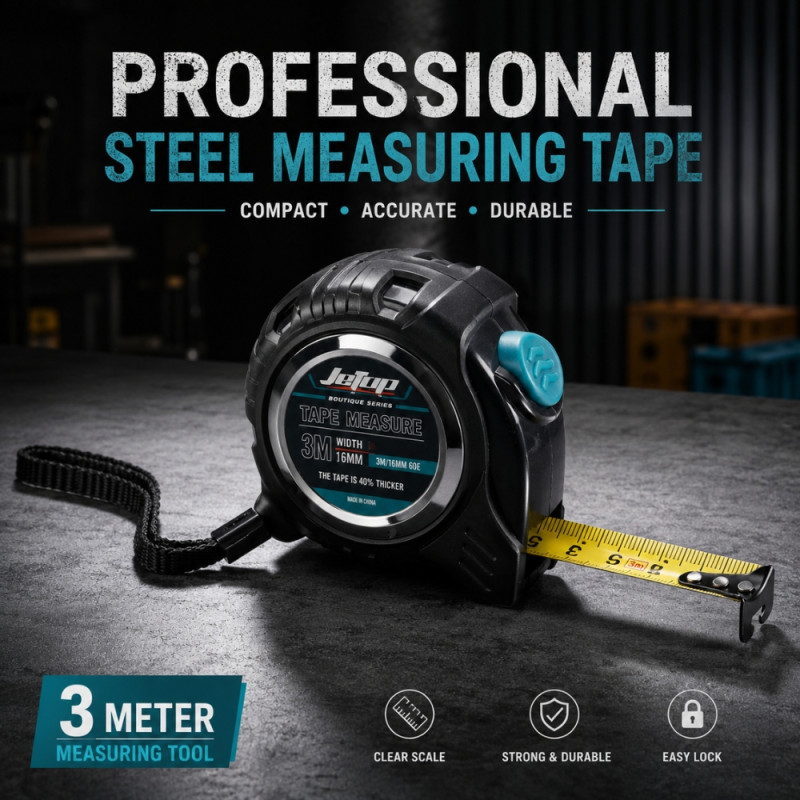 Professional Compact Steel Tape Measure – Rugged Black Case (7x8x4cm)