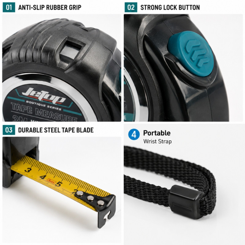 Professional Compact Steel Tape Measure – Rugged Black Case (7x8x4cm)