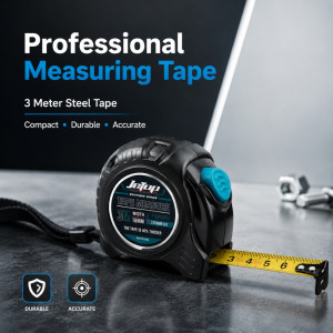 Professional 3-Meter Retractable Steel Tape Measure – Ergonomic Black & Blue Rubberized Case (8x9x4.5cm)