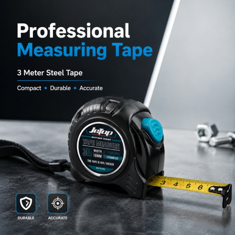 Professional 3-Meter Retractable Steel Tape Measure – Ergonomic Black &amp; Blue Rubberized Case (8x9x4.5cm)