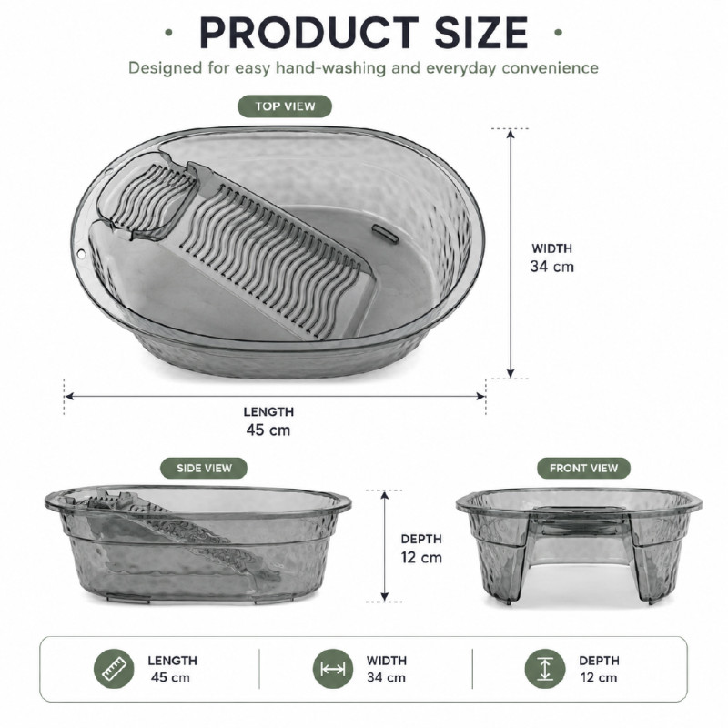 Translucent Plastic Washboard Basin Designed for Hand-Washing Delicate Items – Dark Gray