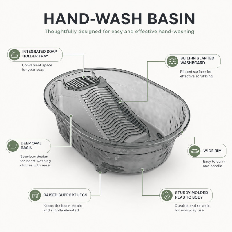 Translucent Plastic Washboard Basin Designed for Hand-Washing Delicate Items – Dark Gray