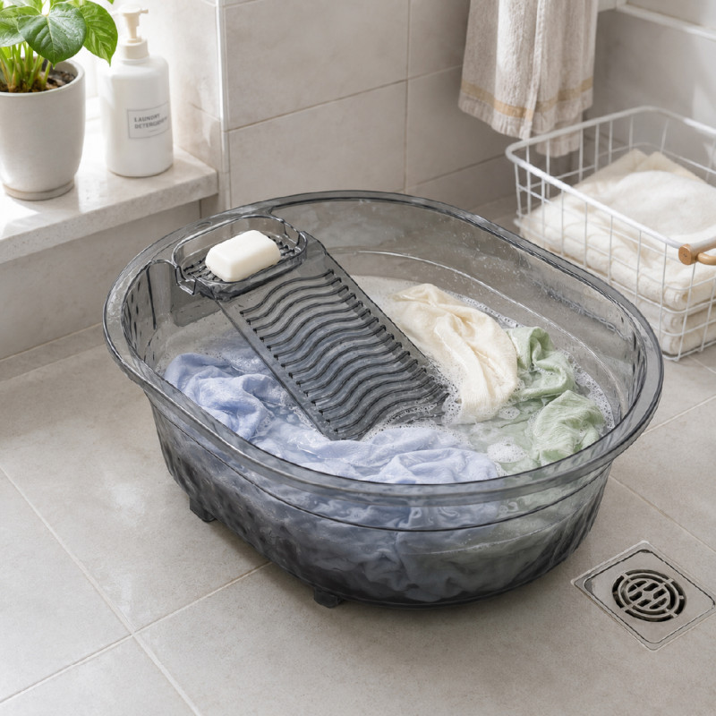 Translucent Plastic Washboard Basin Designed for Hand-Washing Delicate Items – Dark Gray