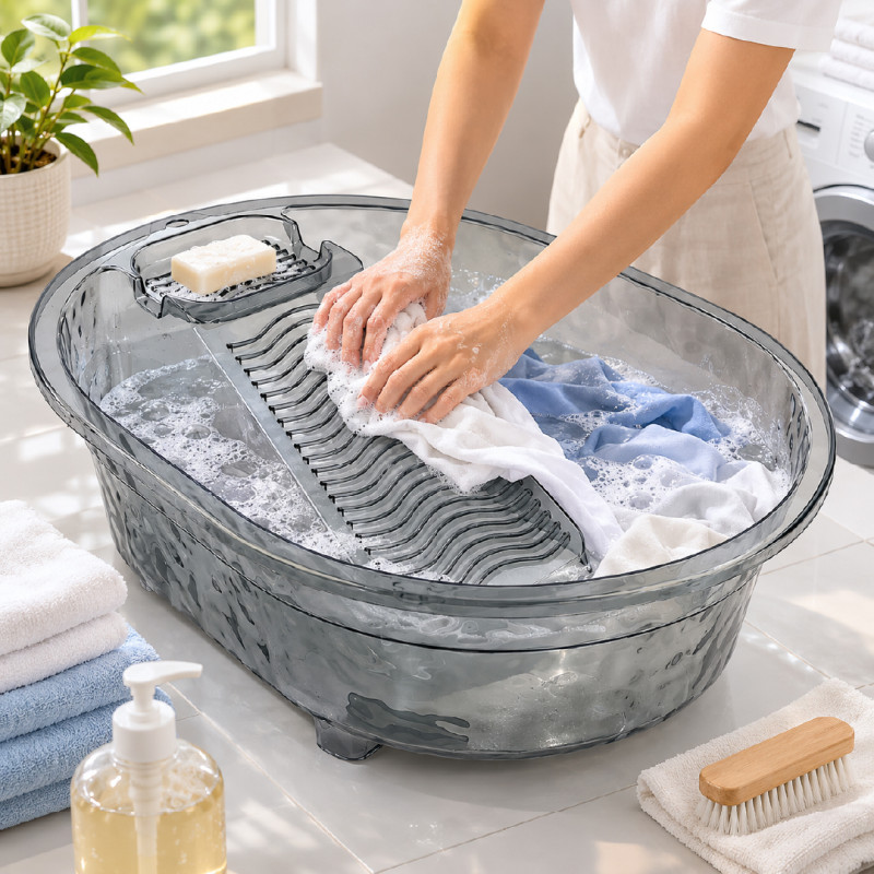 Translucent Plastic Washboard Basin Designed for Hand-Washing Delicate Items – Dark Gray