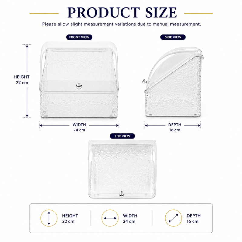 Clear Acrylic Makeup Organizer Vanity Display Box with a Textured Design – Transparent