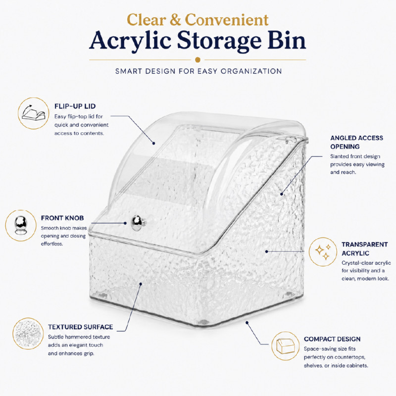 Clear Acrylic Makeup Organizer Vanity Display Box with a Textured Design – Transparent