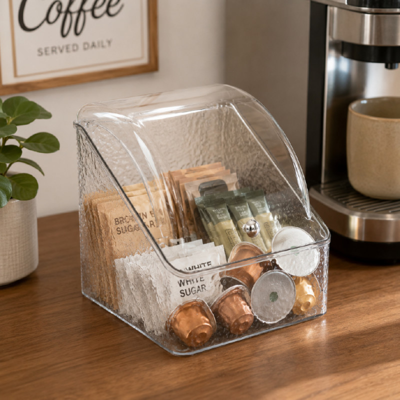 Clear Acrylic Makeup Organizer Vanity Display Box with a Textured Design – Transparent
