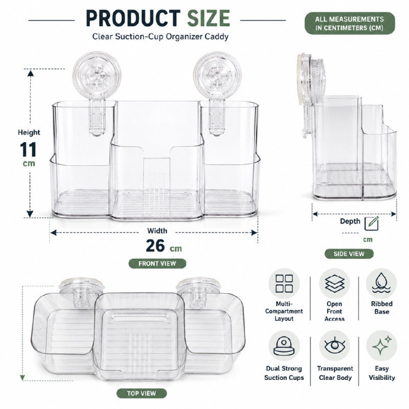 Clear Acrylic Addis Invisifix Bathroom Toothbrush Caddy Holder with Suction Mounts – 11 x 26 cm – Transparent