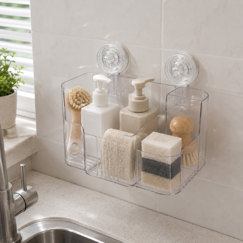 Clear Acrylic Addis Invisifix Bathroom Toothbrush Caddy Holder with Suction Mounts – 11 x 26 cm – Transparent