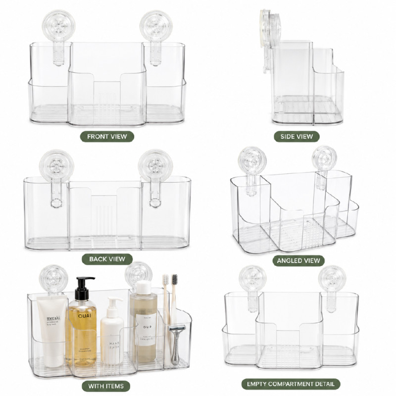 Clear Acrylic Addis Invisifix Bathroom Toothbrush Caddy Holder with Suction Mounts – 11 x 26 cm – Transparent