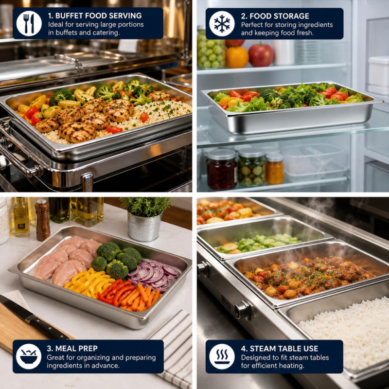 Professional Stainless Steel Gastronorm Food Pan – GN 1/1 Commercial Size (53x32.5x6.5cm)