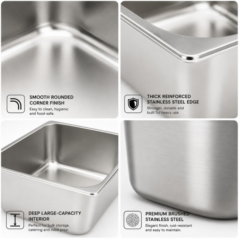 Professional Stainless Steel Gastronorm (GN) Food Pan – 1/2 Size (26.5 x 32.5 x 15cm) – Silver