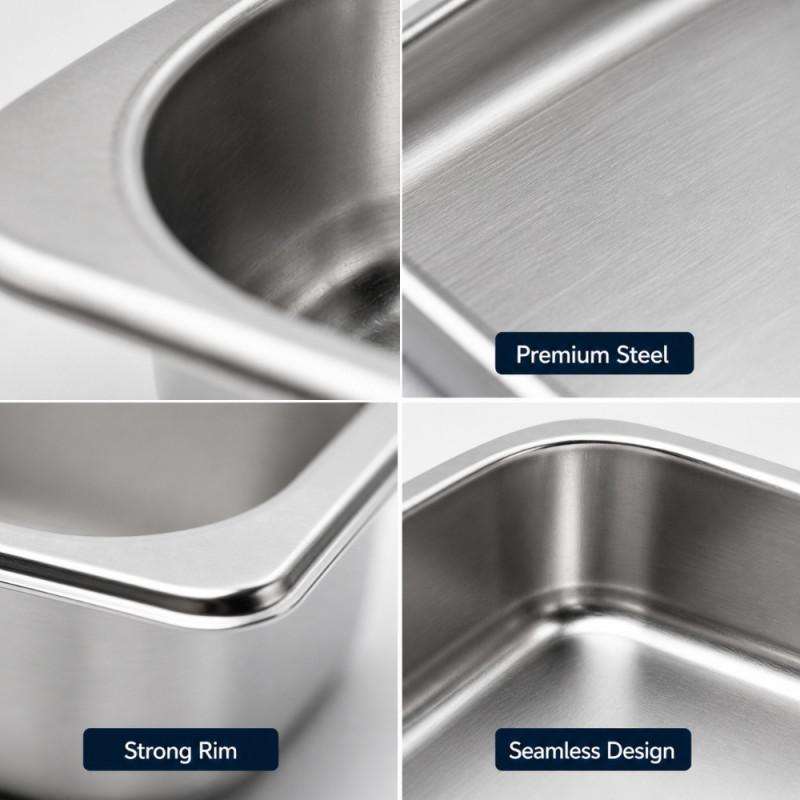 Professional Heavy-Duty Stainless Steel Gastronorm Container – Silver (32.5x26.5x10cm)