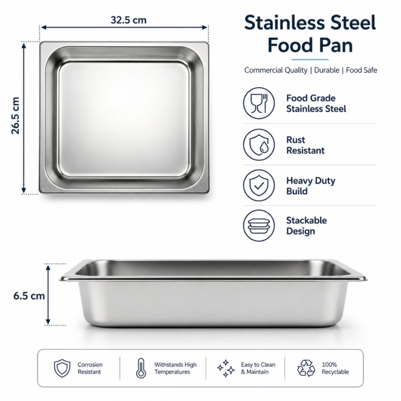 Professional Stainless Steel Gastronorm Container – Silver (32.5x26.5x6.5cm)