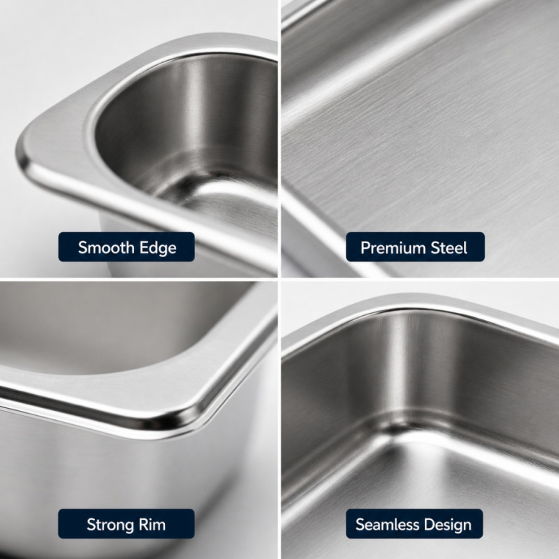 Professional Stainless Steel Gastronorm Container – Silver (32.5x26.5x6.5cm)