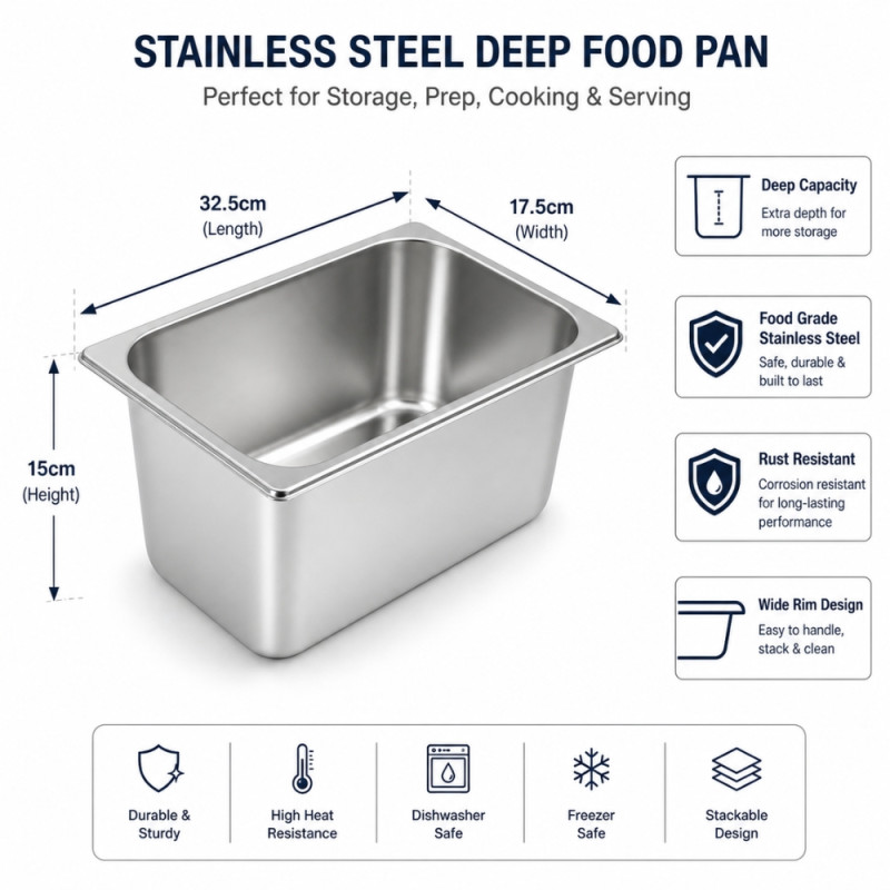 Professional Deep Gastronorm Container – Silver (32.5x17.5x15cm)