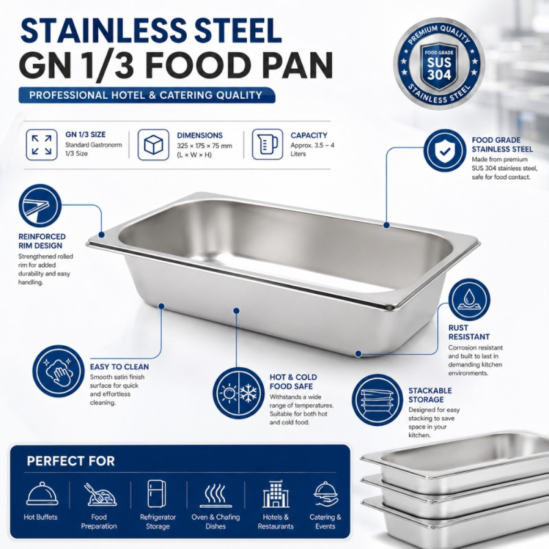 True Spark Buffet Pan Designed for Elegant Dining &amp; Entertaining – Silver (H-75mm x w-325mm x L-175mm)