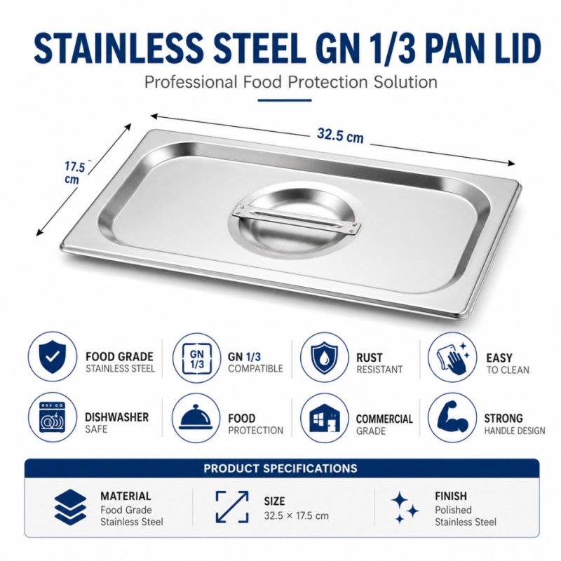 Classic Charm Buffet Pan Lid Designed for Everyday Cooking & Kitchen Excellence – Silver (H-17.5cm x W-32.5cm)