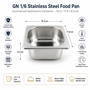 Fresh Shine Buffet Pan Designed for Elegant Dining &amp; Entertaining – Silver (H-6.5cm x W-16.5cm L-17.5cm)