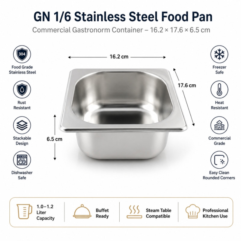 Fresh Shine Buffet Pan Designed for Elegant Dining &amp; Entertaining – Silver (H-6.5cm x W-16.5cm L-17.5cm)