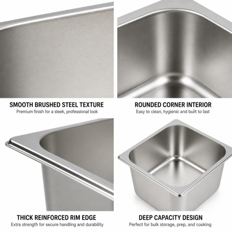 Stainless Steel Professional Hotel Pan – 1/6 Size (17.6x16.2x10cm)