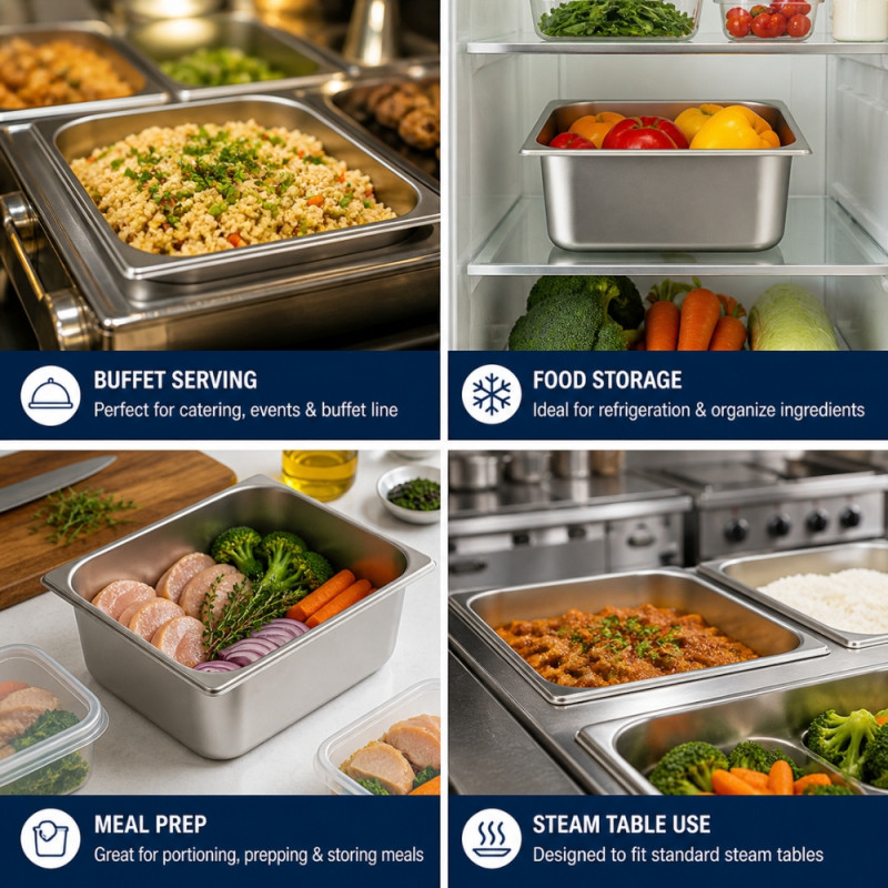 Stainless Steel Professional Hotel Pan – 1/6 Size (17.6x16.2x10cm)