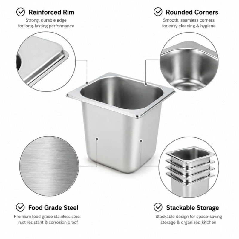 Swift Glow Buffet Pan Designed for Elegant Dining &amp; Entertaining – Silver (H-15cm x W-17.5cm x 16.5cm)