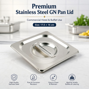 Professional Stainless Steel Gastronorm (GN) Pan Lid – 1/6 Size (17.5x16cm) Professional Stainless Steel Gastronorm (GN) Pan Lid – 1/6 Size (17.5x16cm)
