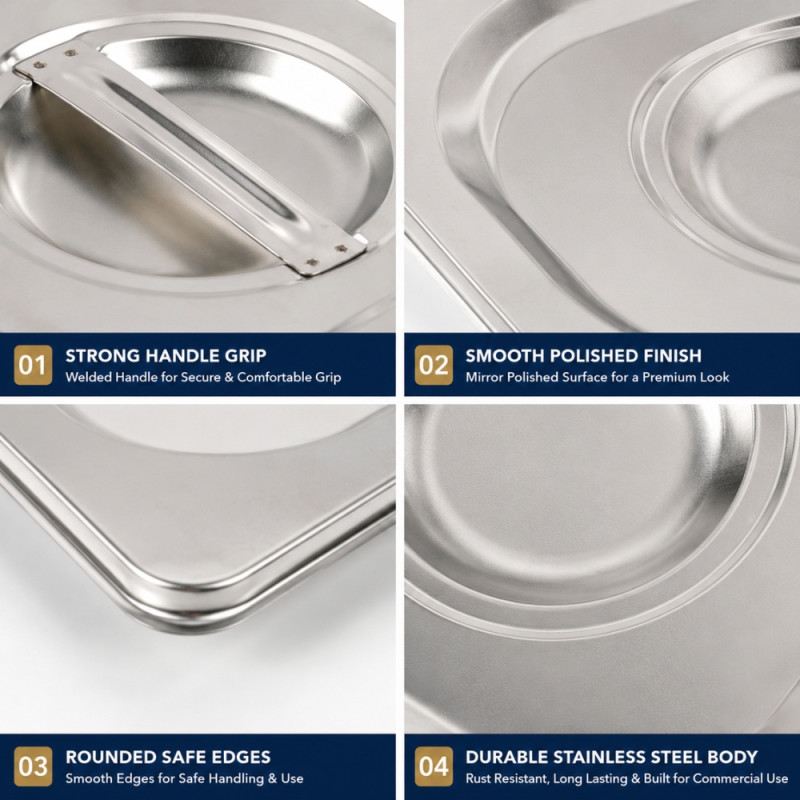 Professional Stainless Steel Gastronorm (GN) Pan Lid – 1/6 Size (17.5x16cm)