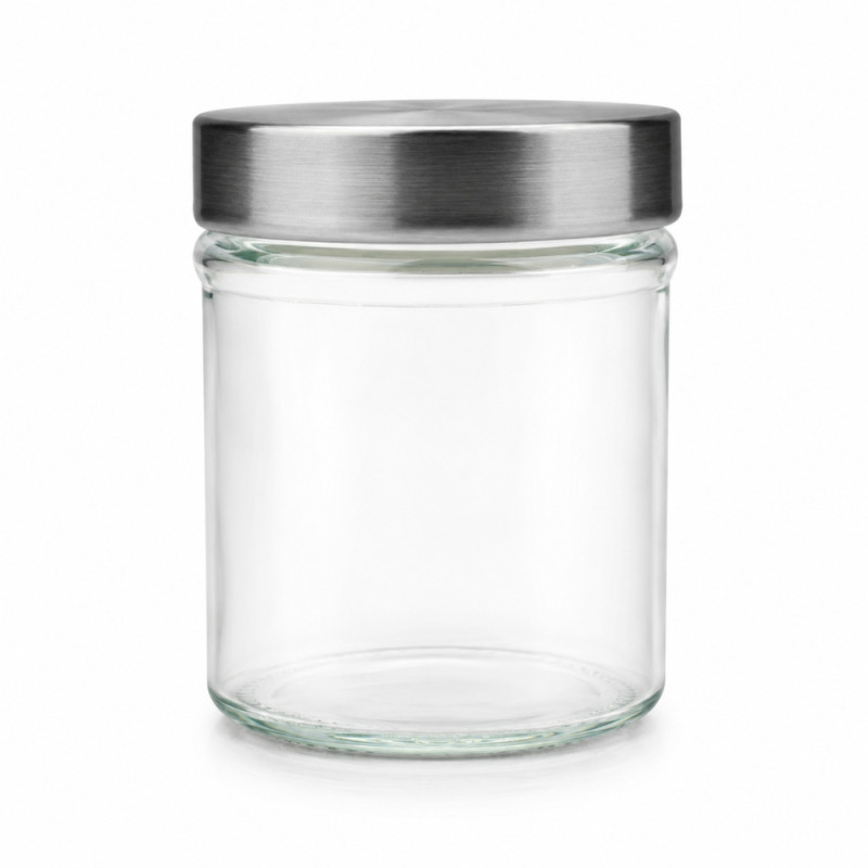 Premium Glass Storage Jar with Stainless Steel Lid & Wide Mouth - 10x8.5cm Transparent
