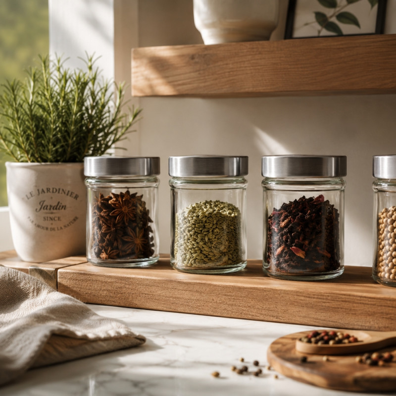 Premium Glass Storage Jar with Stainless Steel Lid & Wide Mouth - 10x8.5cm Transparent
