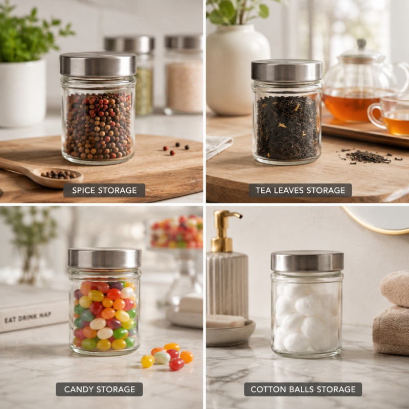 Premium Glass Storage Jar with Stainless Steel Lid & Wide Mouth - 10x8.5cm Transparent
