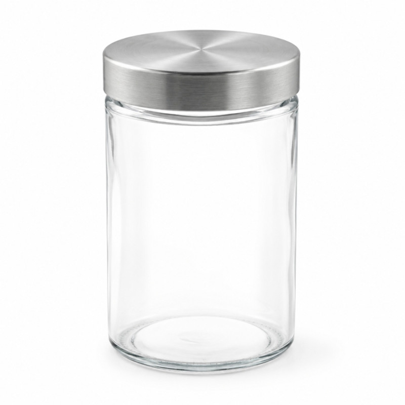 Premium Glass Storage Jar with Stainless Steel Lid - 15.5 x 8.5cm, Transparent & Silver