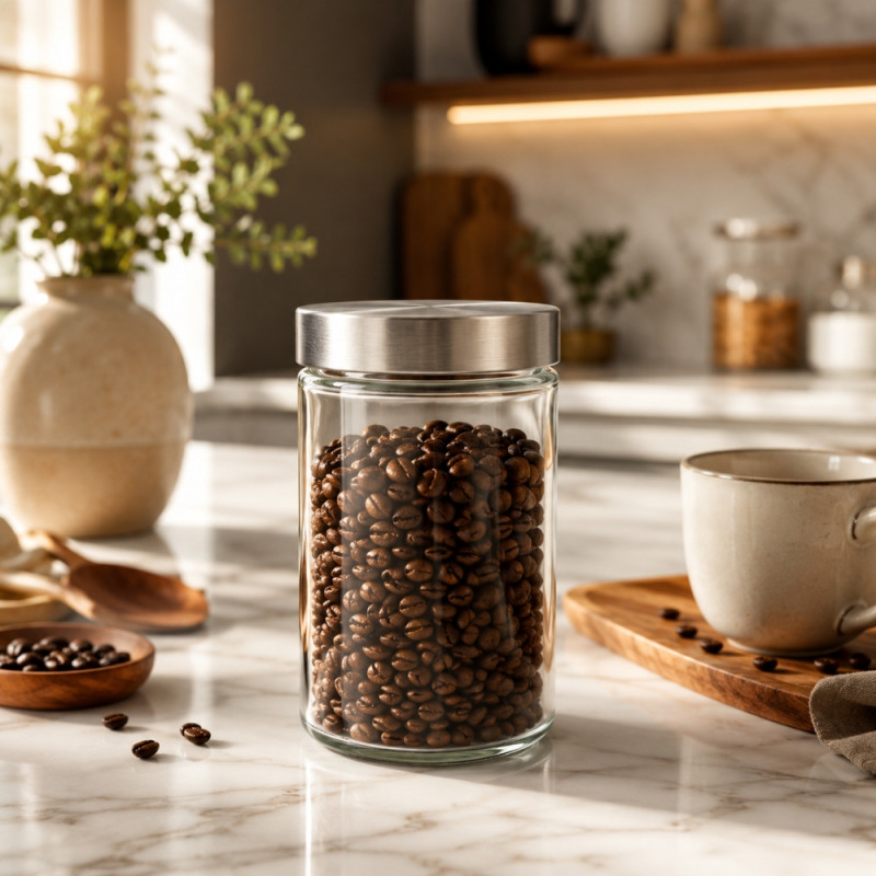 Premium Glass Storage Jar with Stainless Steel Lid - 15.5 x 8.5cm, Transparent & Silver