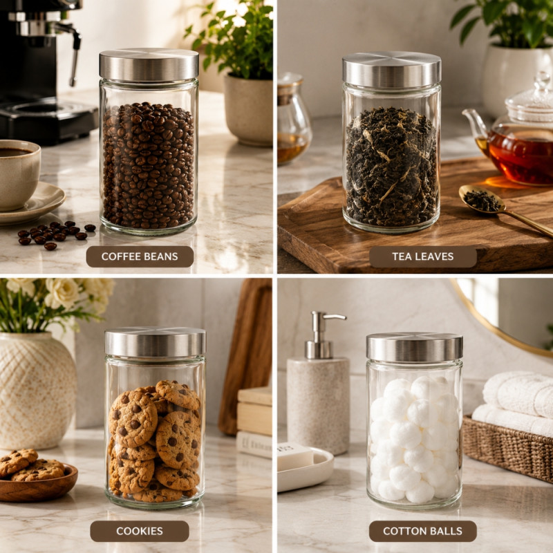 Premium Glass Storage Jar with Stainless Steel Lid - 15.5 x 8.5cm, Transparent & Silver
