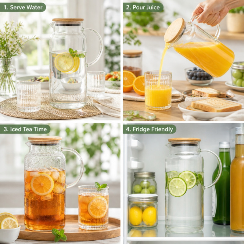 Elegant Glass Water Jug with Eco-Friendly Bamboo Lid – Transparent (25.5x10.5cm)