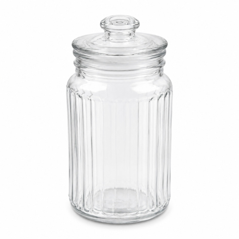 Elegant Ribbed Glass Storage Jar with Clear Lid - 20x11cm Transparent