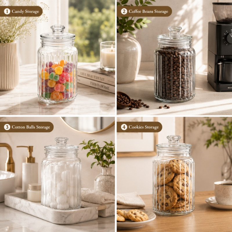 Elegant Ribbed Glass Storage Jar with Clear Lid - 20x11cm Transparent